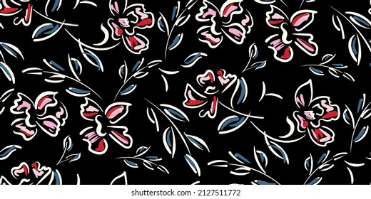 Trendy design. Seamless vector pattern. Flowers background. Freehand drawing. Perfect for wallpaper, screen background, site background, wrapping paper, fabric and surface design.
