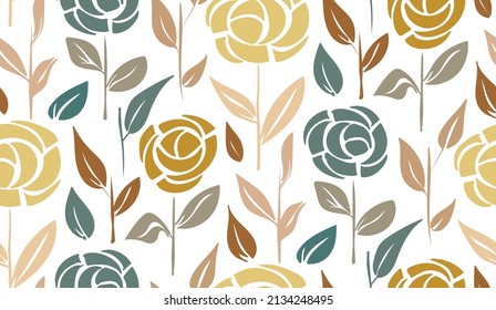Trendy design. Seamless vector pattern. Colorful flowers background. Freehand drawing. Perfect for wallpaper, screen background, site background, wrapping paper, fabric and surface design.