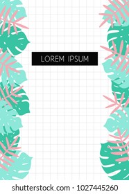 Trendy design summer template poster. Vector web banner with tropical leaves