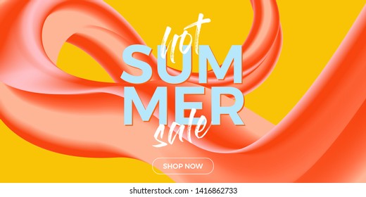 Trendy design template with fluid and liquid shapes. Summer sale colorful gradient background. Applicable for covers, posters, flyers, presentations, banners. Vector illustration. Eps10