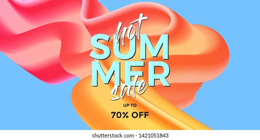 Trendy design template with fluid and liquid shapes. Summer sale colorful gradient background. Applicable for covers, posters, flyers, presentations, banners. Vector illustration. Eps10