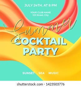 Trendy design template with fluid and liquid shapes. Summer party banner with colorful gradient background and modern lettering. Applicable for covers, posters, flyers. Vector illustration. Eps10