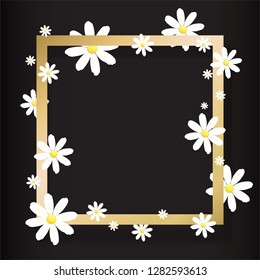 Trendy Design Template . Golden black greeting card. Luxury abstract backdrop. Paper cut chamomile flower sale background with square frame, vector illustration for web and print