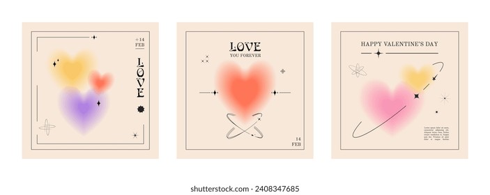 Trendy design templates of Valentine’s day. Minimalist aesthetic style with gradients and typography, y2k.	