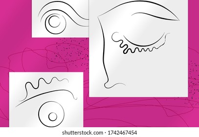 Trendy design templates with portrait woman in abstract one line graphic style. Contemporary background. Hand drawn vector art. Modern wall art, print or poster mock up with shadow overlay.