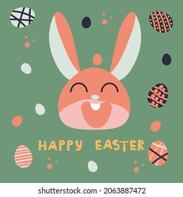 Trendy design with typography, dots, eggs and bunny, in pastel colors. Set of abstract easter backgrounds for social media, stories, banners, greeting cards, poster, greeting card