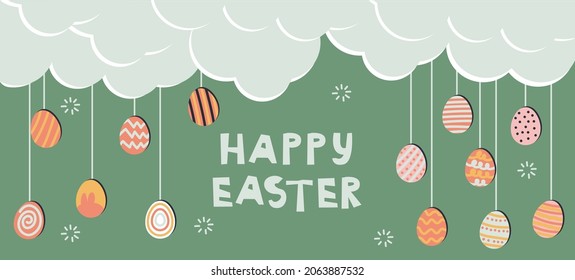 Trendy design with typography, dots, eggs and bunny, in pastel colors. Set of abstract easter backgrounds for social media, stories, banners, greeting cards, poster, greeting card, header for website