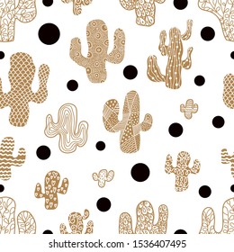 Trendy designs. Cute gold cactus. Seamless pattern. Can be used in textile industry, paper, background, scrapbooking.