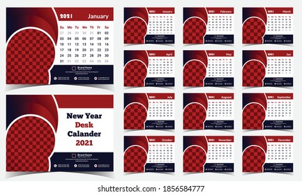 Trendy Desk calendar design template 2021. Modern and innovative New year Calendar, 12 Months Set, 13 Page Calendar, vector illustration template design, infographic, annual report.