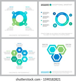 Trendy diagram layout set for management layout, annual statistics, presentation slides. Business and accounting concept with process and cycle charts