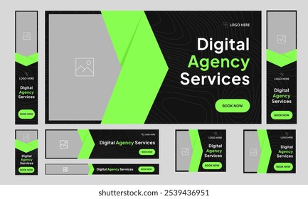 Servicios de agencia digital de moda Diseño de Anuncio de conjunto de Web, Diseño de Anuncio de Paquete de Web de agencia de marketing en línea, formato de archivo de Vector eps 10 totalmente personalizable