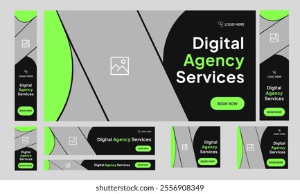 Trendy digital agency web set banner design for social media post, startup business web bundle banner design, web banner, customizable vector eps 10 file format