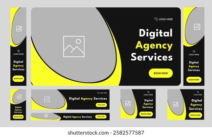 Trendy digital marketing web bundle banner design, digital agency services web set banner design for social media post, fully editable vector eps 10 file format