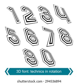 Trendy dimensional shift numbers with rotation effect, creative geometric draft symbols.