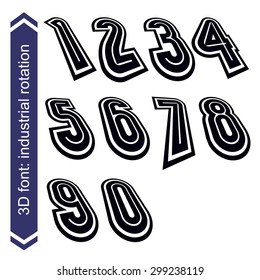 Trendy dimensional shift numbers with rotation effect, creative geometric draft symbols.