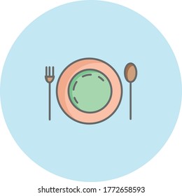 Icono de la placa de cena de moda sobre fondo azul para web y gráfico móvil.