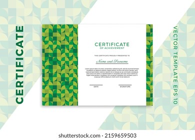 Trendy diploma horizontal template for graduation or course completion. Elegant design of certificate of appreciation with greenery geometric pattern. Vector background EPS 10