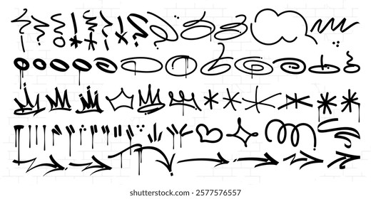Trendy Dirty Doodle Urban Street Art Graffiti Tags And Symbols Vector Elements Set Collection