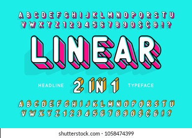 Trendy display font popart design, alphabet, letters and numbers. 2 in 1.  Swatch color control