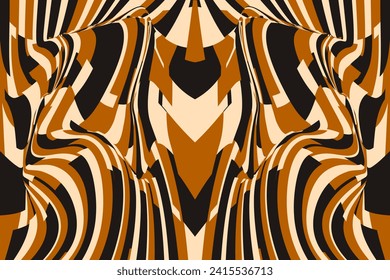 Trendy Distorted Geometric background. Orange illusion Brickwall backdrop. Liquid card cover design. Horizontal Vector illustration. Eps 10