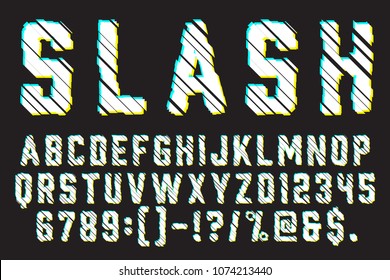 Trendy Distorted Glitch Font Typeface Letters, Numbers and Symbols Vector Illustration