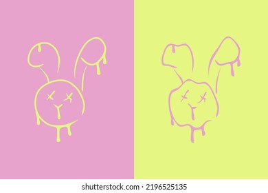 Trendy distorted melting bunny face collection. Perfect for T-shirt, print, poster, stationery. Hand drawn vector illustration for decor and design.



