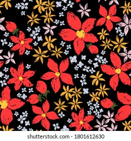 Trendy  ditzy floral seamless vector pattern. Hand drawn background with small flowers. Template for fashion, print, cover design.