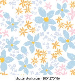 Trendy  ditzy floral seamless vector pattern. Hand drawn background with small flowers. Template for fashion, print, cover design.