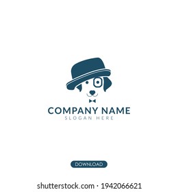 trendy dog with hat logo. cute vector animal. isolated background