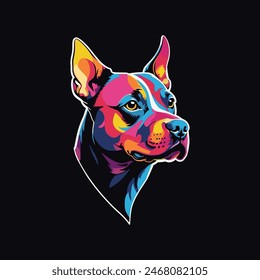 Trendy dog on a black, bright and lively pop art style. 