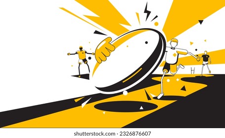 Trendy doodle art and abstract cartoon characters play rugby. Sport concept