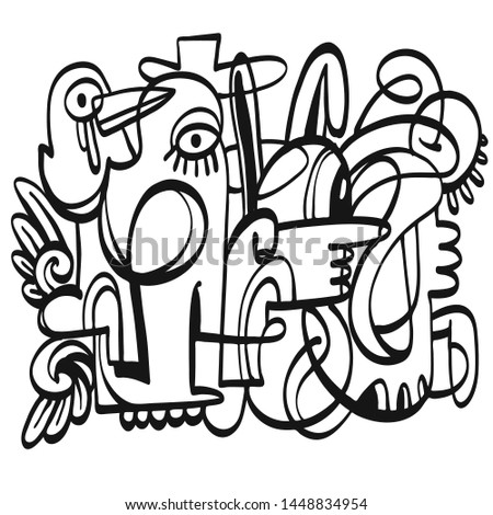 trendy doodle fun on a white background. Vector illustration, drawing elements for design.