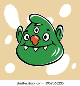 Trendy doodle with green funny monster on background for print design. Vector creative art. Colorful background. Trendy vector illustration. Doodle cartoon style. Vector illustration design.