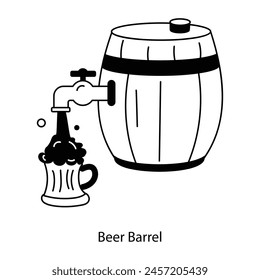 Trendy doodle icon of beer barrel 