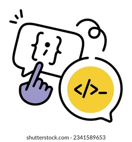 Icono de doodle de moda de los mensajes de código 