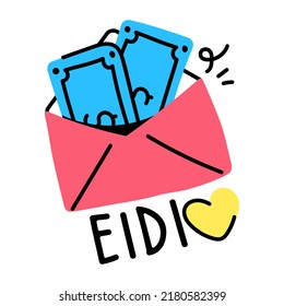 Trendy doodle icon denoting cash prize given on eid
