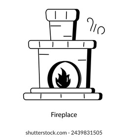 Trendy doodle icon of a fireplace 