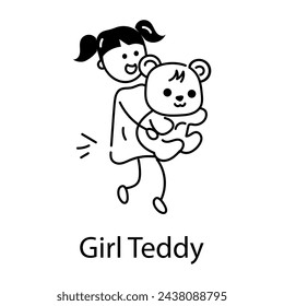 Trendy doodle icon of a girl teddy bear 