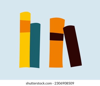 Trendy doodle icon. Hand drawn sticker with books on shelf. Love for literature and reading. Knowledge and study. Freehand matisse art style. Cartoon flat vector illustration on blue background