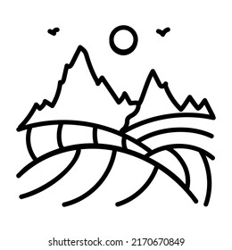 Trendy doodle icon of hills view

