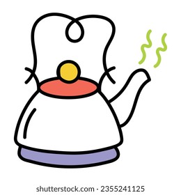 Trendy doodle icon of tea kettle 
