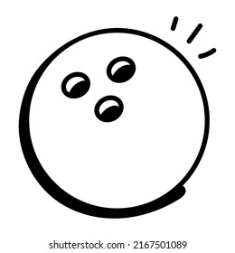 Trendy doodle Symbol, Vektorgrafik des Bowlingballs

