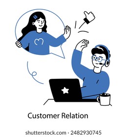 Trendy doodle mini illustration of customer relation 