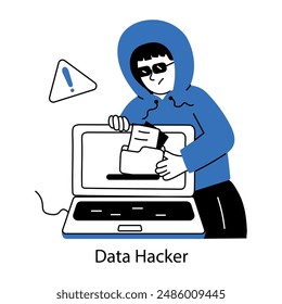 Trendy doodle mini illustration of data hacker 