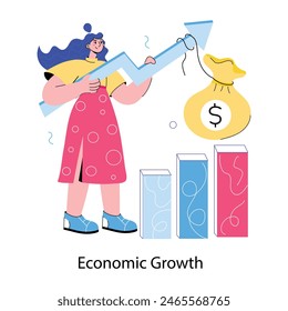 Trendy doodle mini illustration of economic growth 