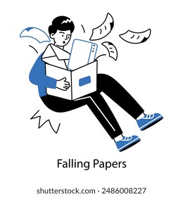 Trendy doodle mini illustration of falling papers 