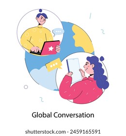 Trendy doodle mini illustration of global conversation 