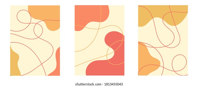 Trendy doodle pattern background with abstract organic shapes, lines and pastel colors. Modern vector pattern for brochure, poster, post cover, story template design. Vector illustration.