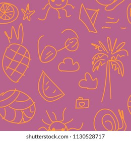 Trendy doodle summer hand drawn pattern seamless.