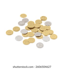 Trendy Dotted Halftone Collage with Coins. Payment concept. Financial planning. Save money. Earn and pay. Paper cut out design. Vector vintage art